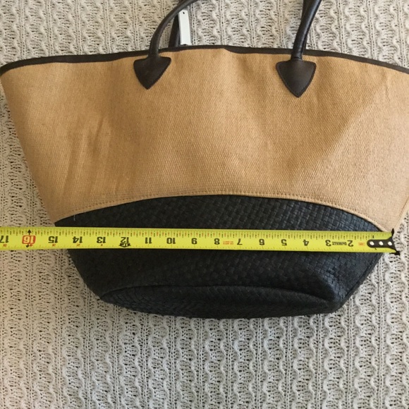 NWT Beach Bag Purse Woven Straw Fiber Lined Black - Picture 7 of 8